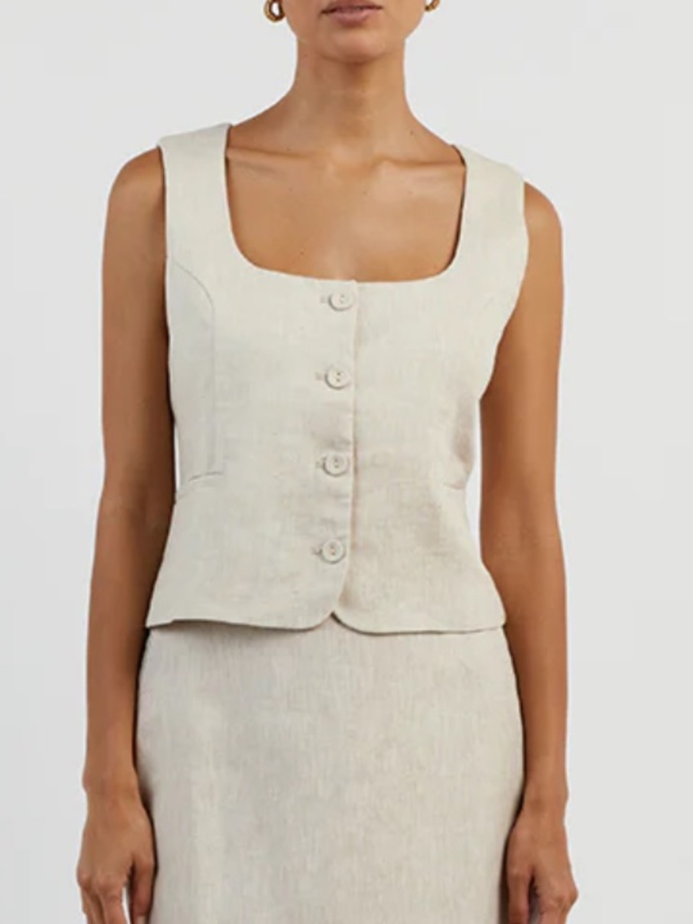 Dissh Oscar Scoop Neck Linen Vest Natural Oatmeal AU 6 / US 2 Button Front
